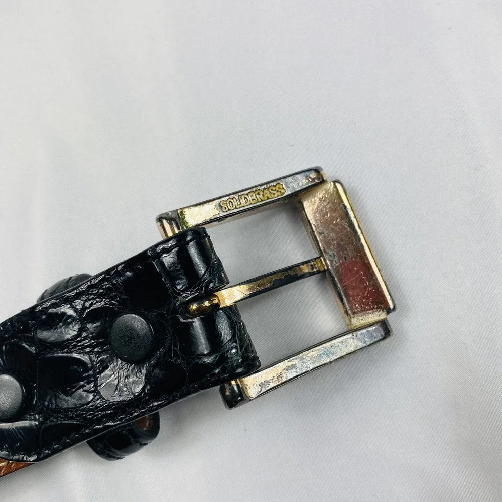Reptilia Black Crocodile Mens Belt Size 43 Solid Brass Buckle Exotic Leather